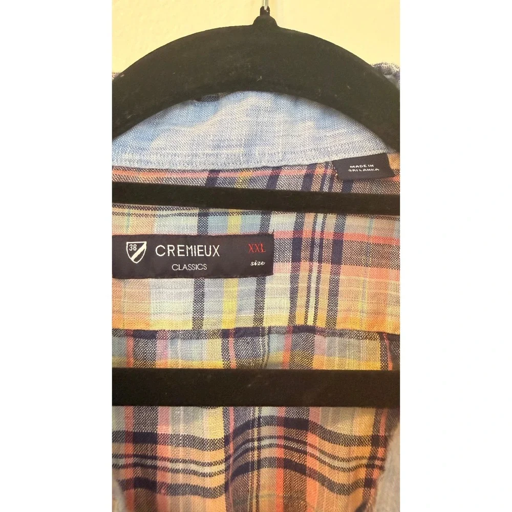 Cremieux Classics Mens XXL Short Sleeve 100% Linen Plaid Button Down Shirt Multi